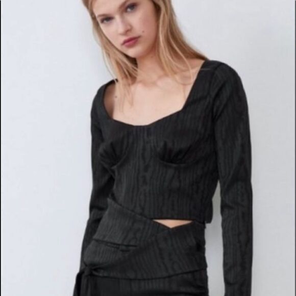 Zara Animal Print Long Sleeve Bustier Top - Picture 1 of 4